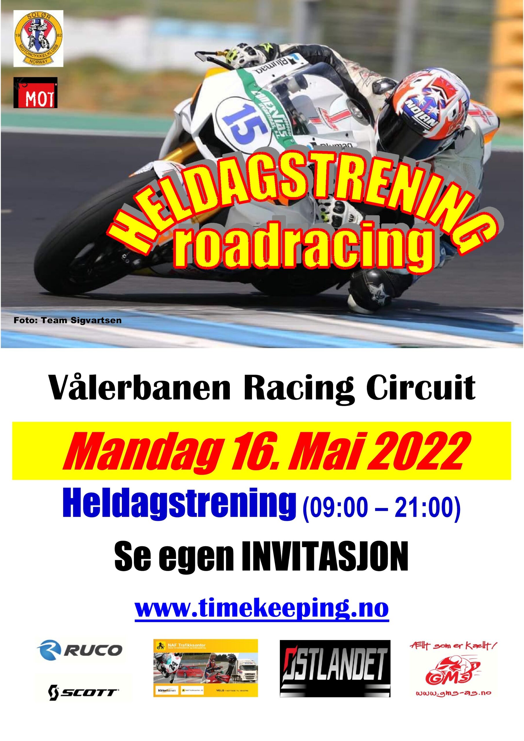0 - Poster Heldagstrening roadracing - Vålerbanen - 16. Mai 2022
