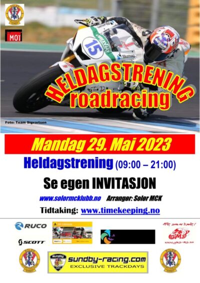 0 - Poster Heldagstrening roadracing - Vålerbanen - 29. Mai 2023