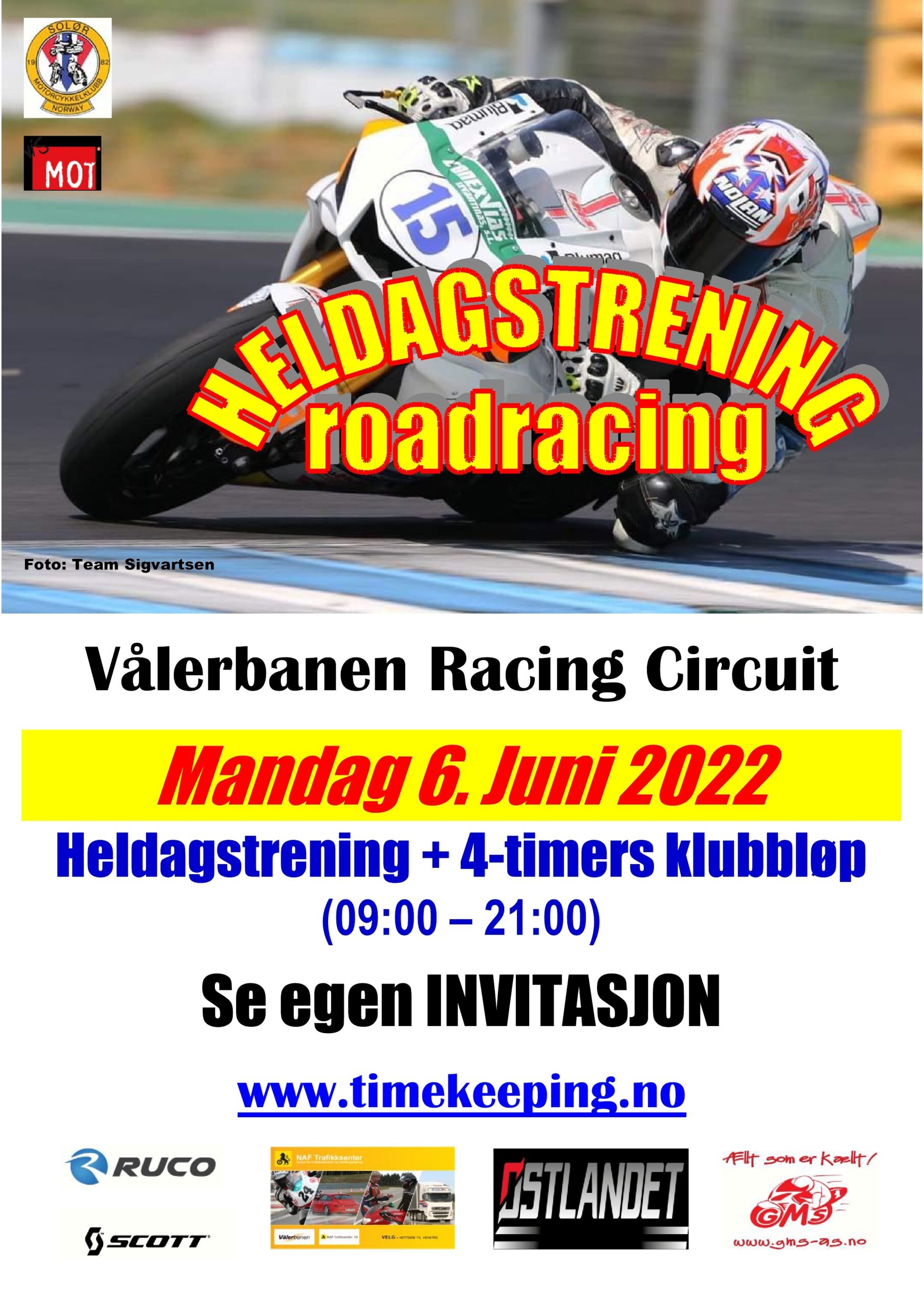 0 - Poster Heldagstrening roadracing - Vålerbanen - 6. Juni 2022