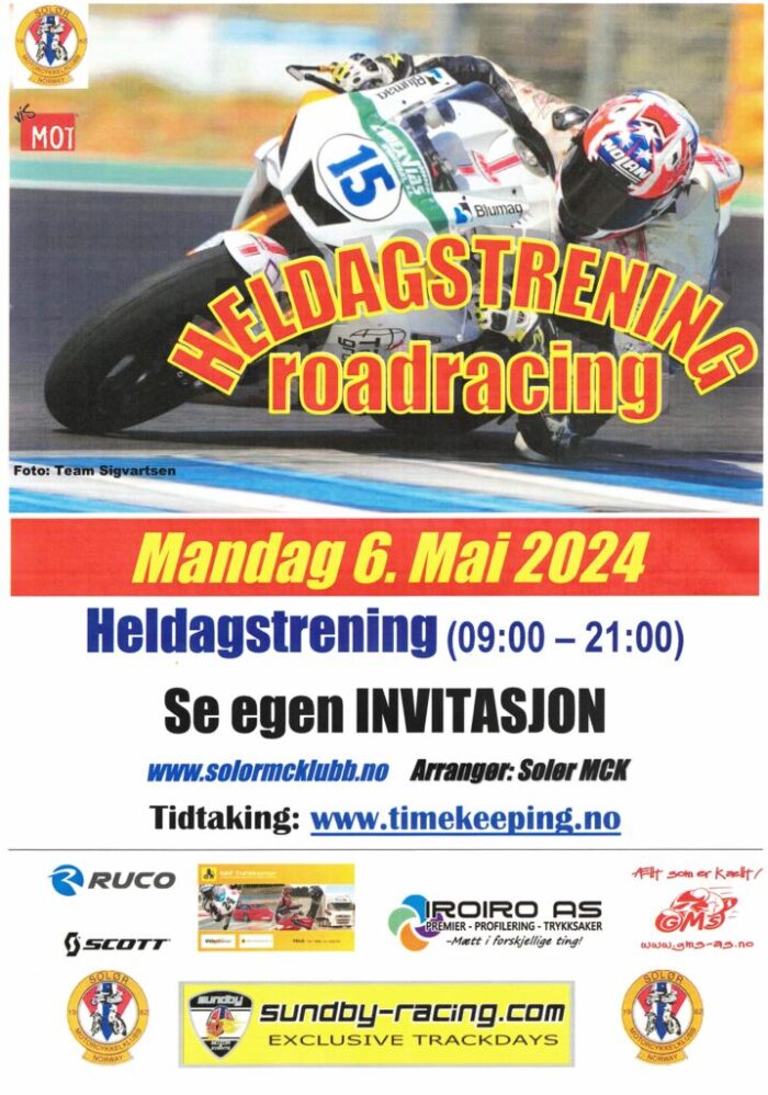 11 - Poster Heldagstrening roadracing - Vålerbanen - 6. Mai 2024