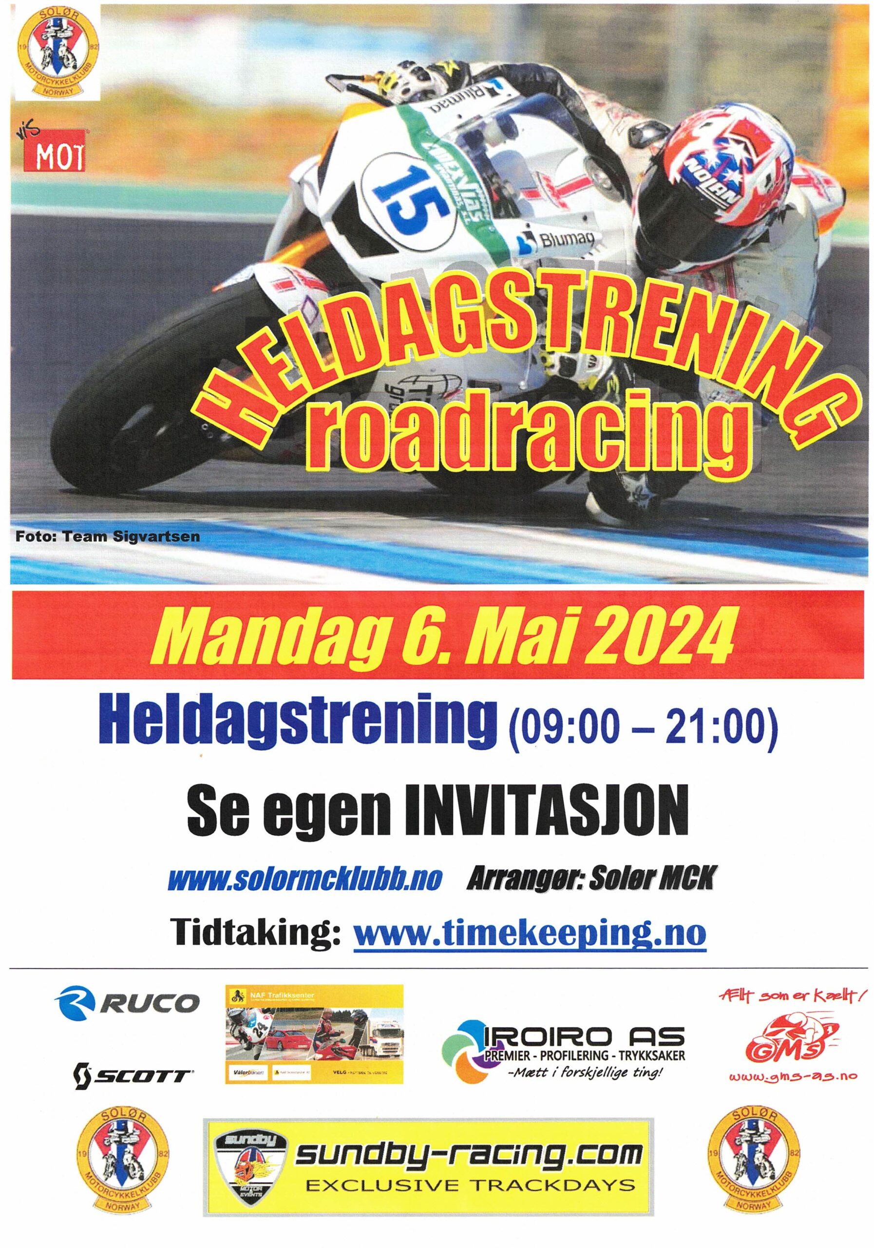 Poster Heldagstrening roadracing - Vålerbanen - 6. Mai 2024